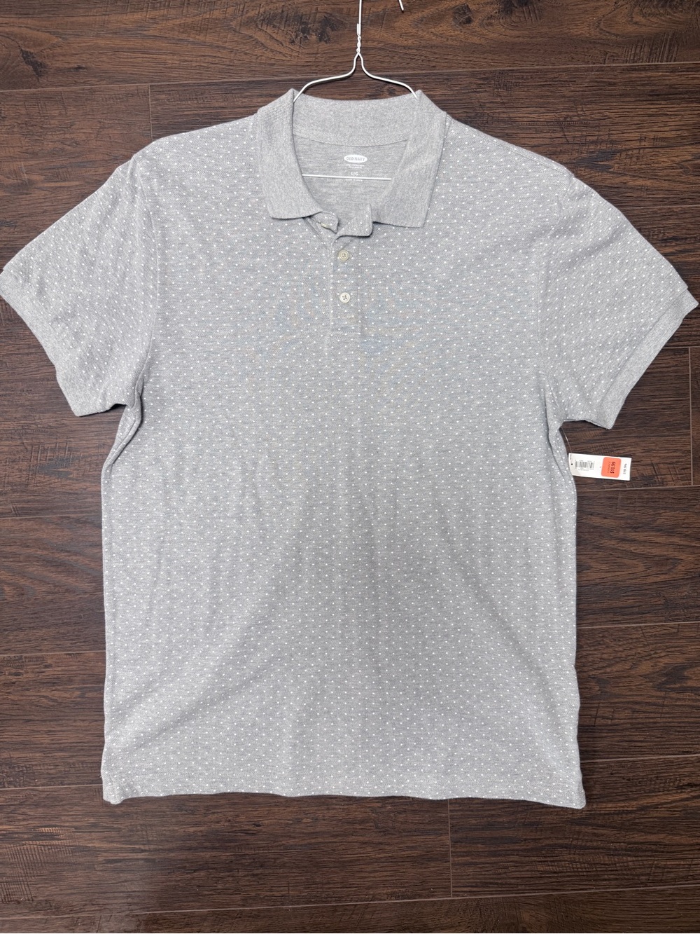 NWT OLD NAVY GRAY SHORT SLEEVE POLO WHITE POLKA DOTS